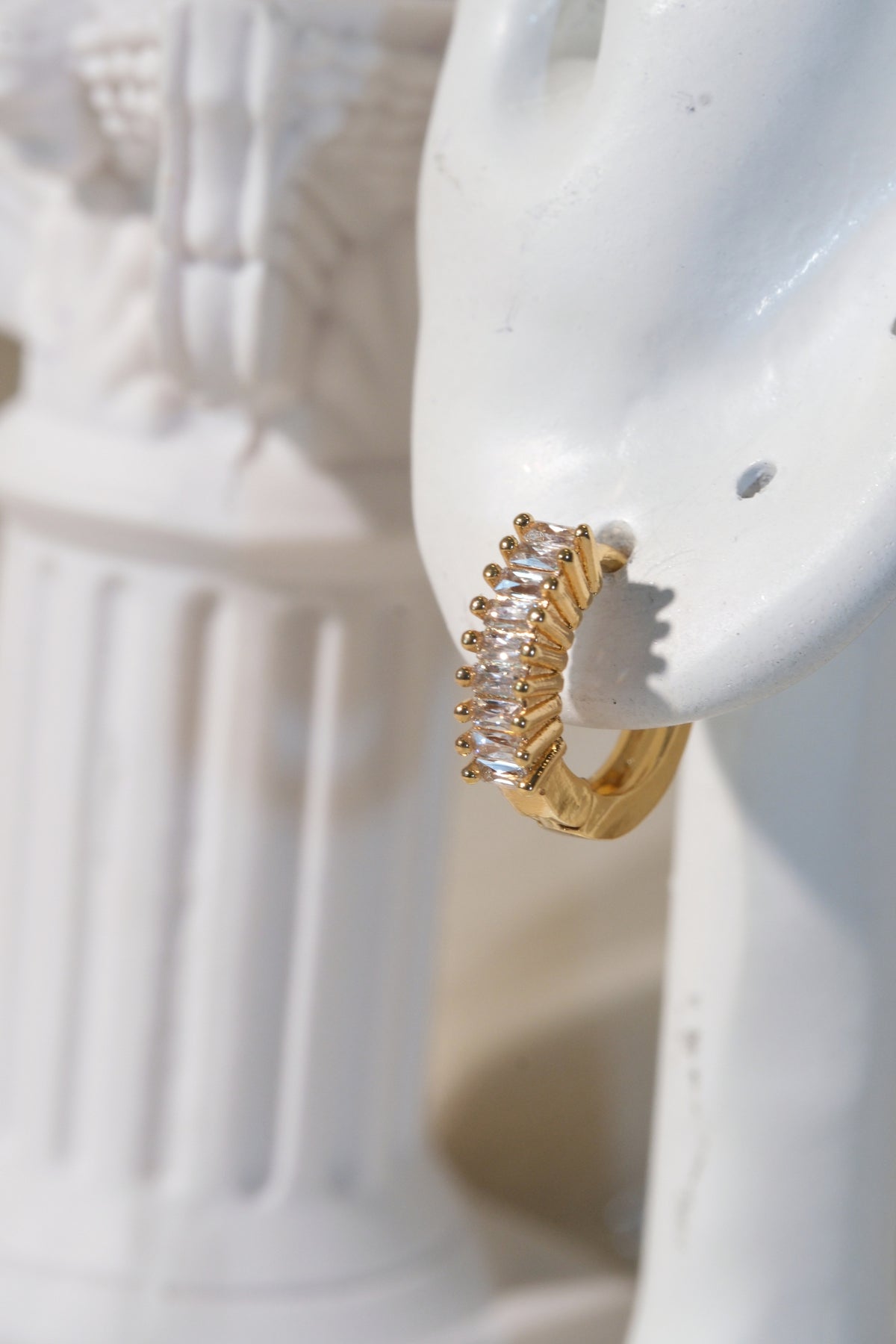 Baguette CZ Huggies — Gold — edited real product photo