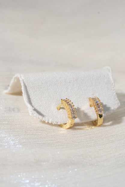 Baguette CZ Huggies — Gold — edited real product photo