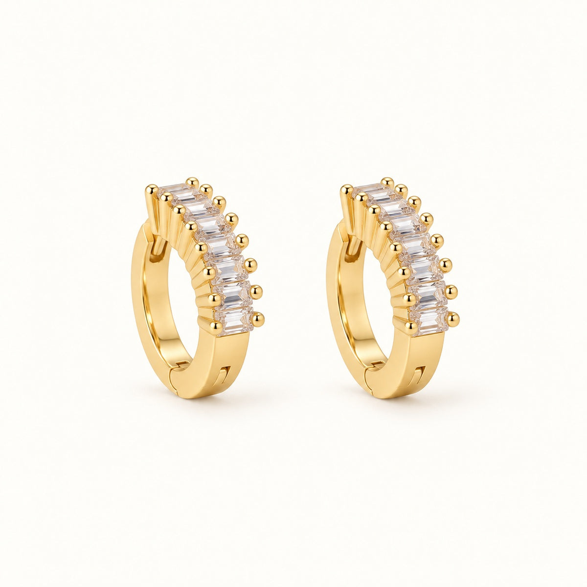 Baguette CZ Huggies — Gold — white background