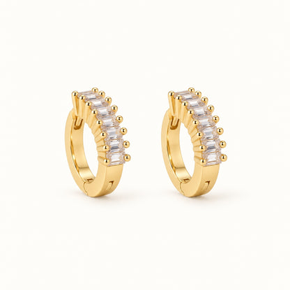 Baguette CZ Huggies — Gold — white background