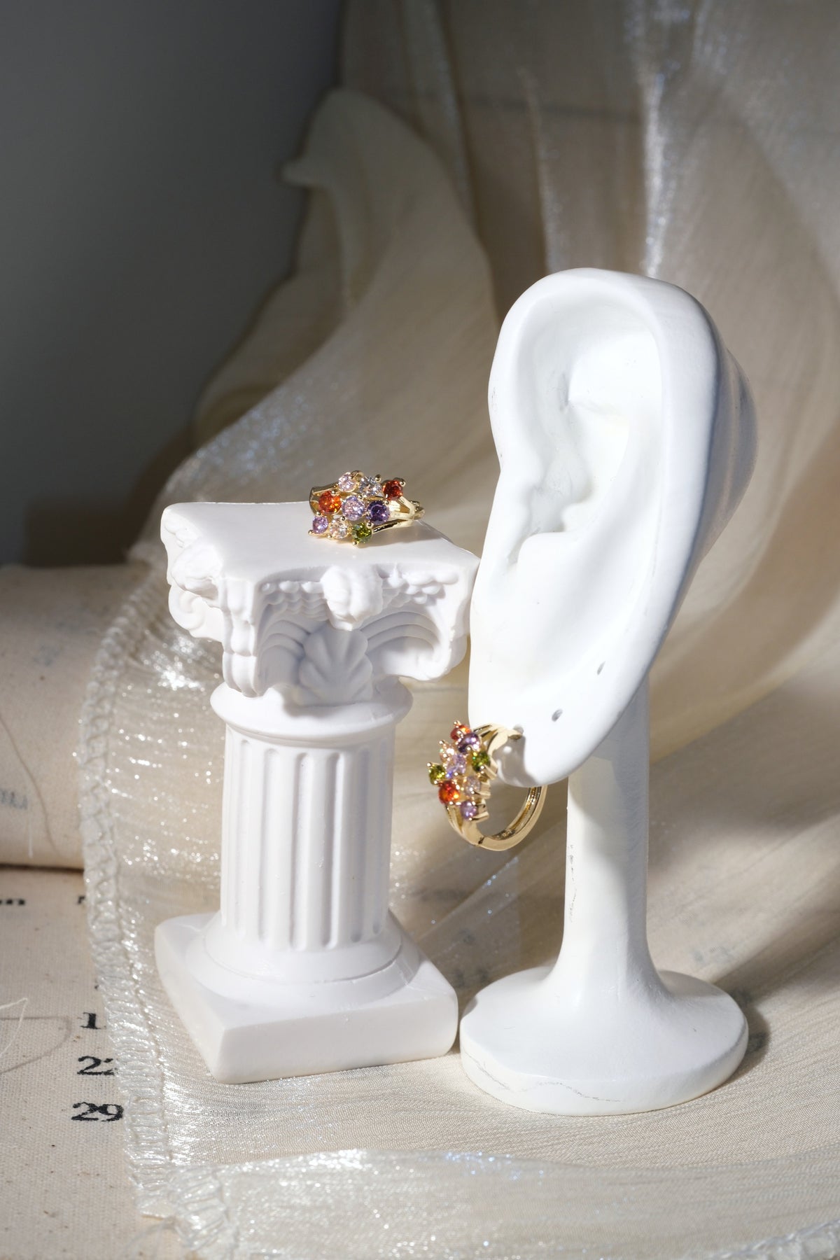 Confetti CZ Cluster Hoop Earrings — Gold — edited real product photo
