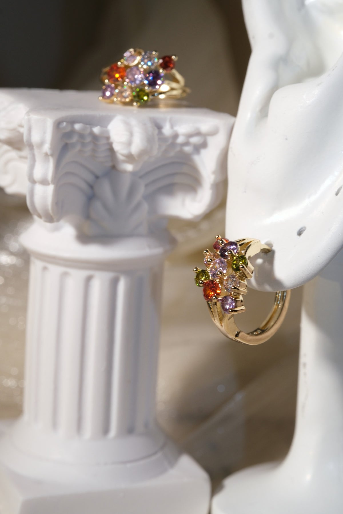 Confetti CZ Cluster Hoop Earrings — Gold — edited real product photo