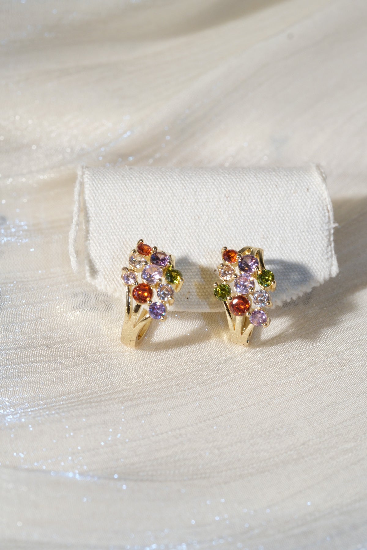 Confetti CZ Cluster Hoop Earrings — Gold — edited real product photo