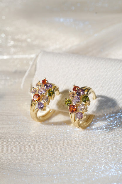 Confetti CZ Cluster Hoop Earrings — Gold — edited real product photo