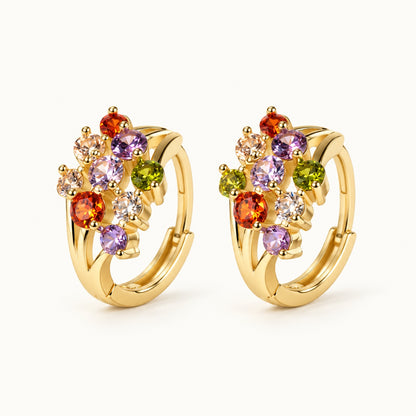 Confetti CZ Cluster Hoop Earrings — Gold — white background