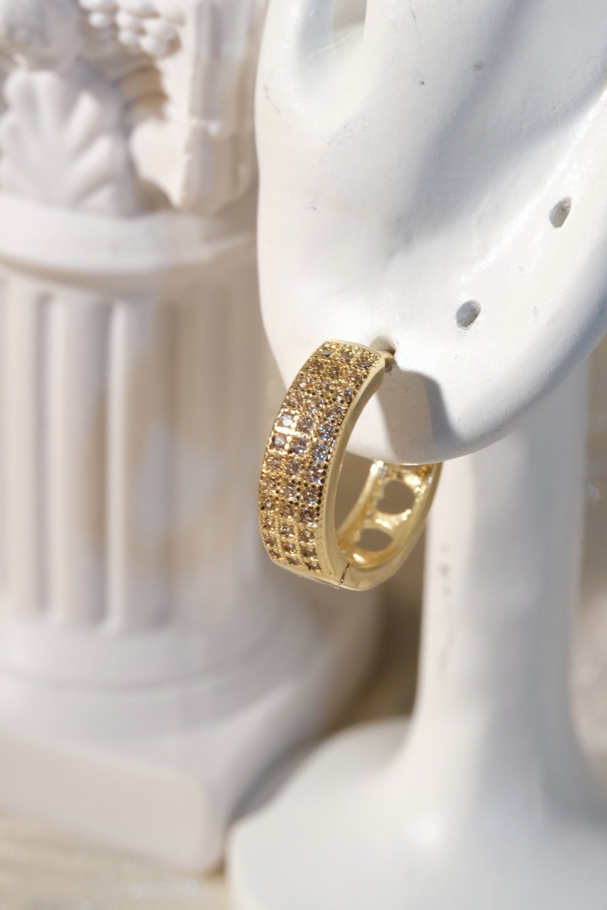 Pavé Hoop Earrings — Gold — edited real product photo