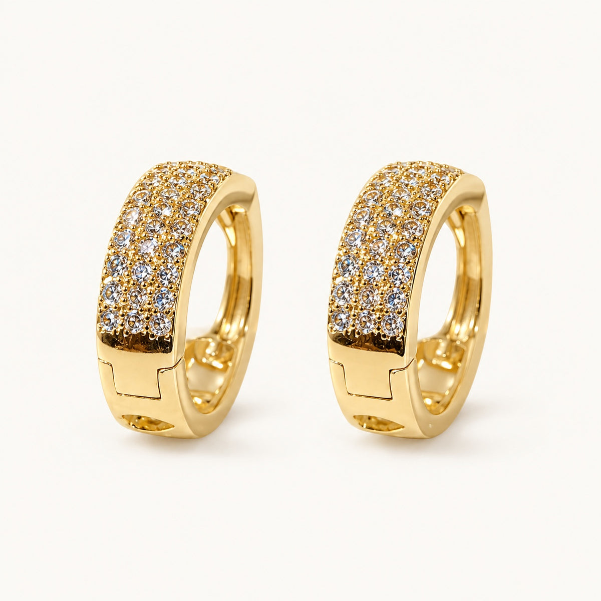 Pavé Hoop Earrings — Gold — white background