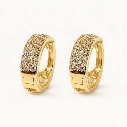 Pavé Hoop Earrings — Gold — white background