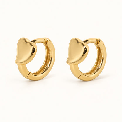 Heart Front Huggie Earrings — Gold — white background