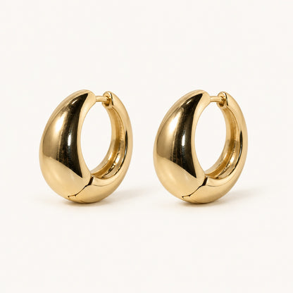 Rounded Huggie Earrings — Gold — white background