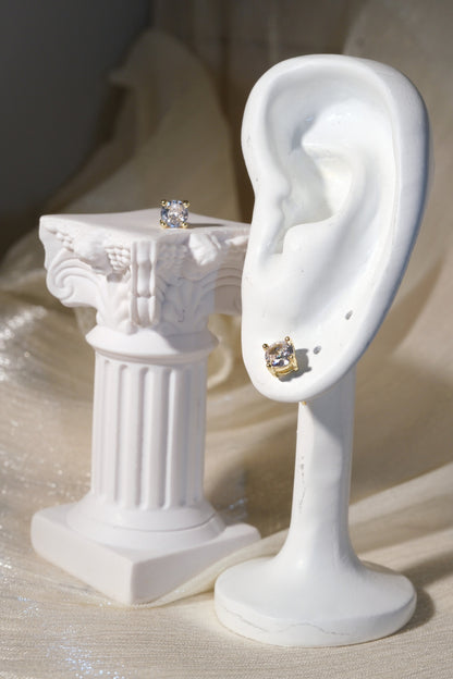 Solitaire CZ Stud Earrings — Gold — edited real product photo