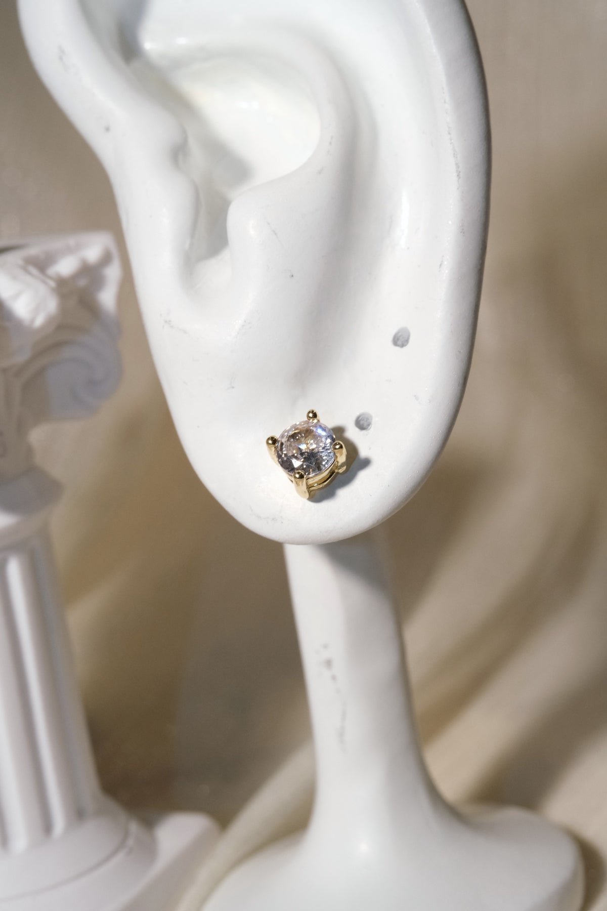 Solitaire CZ Stud Earrings — Gold — edited real product photo