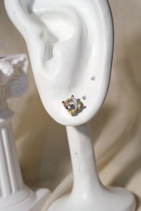 Solitaire CZ Stud Earrings — Gold — edited real product photo