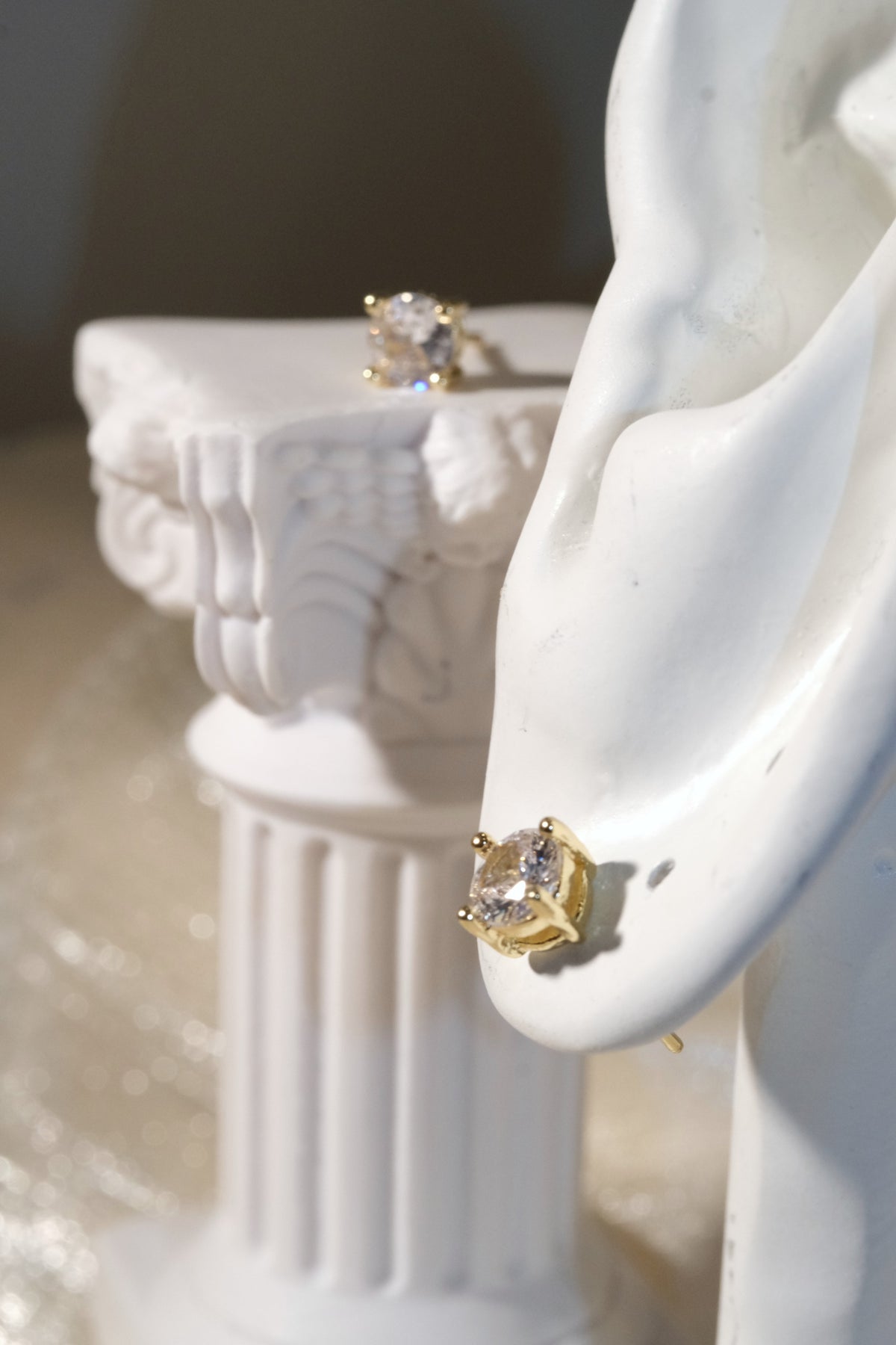 Solitaire CZ Stud Earrings — Gold — edited real product photo