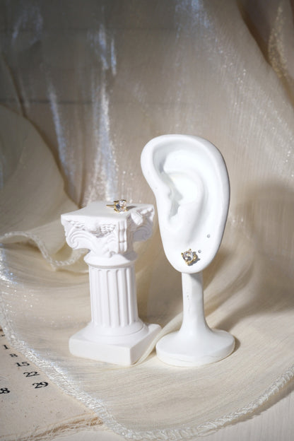 Solitaire CZ Stud Earrings — Gold — edited real product photo