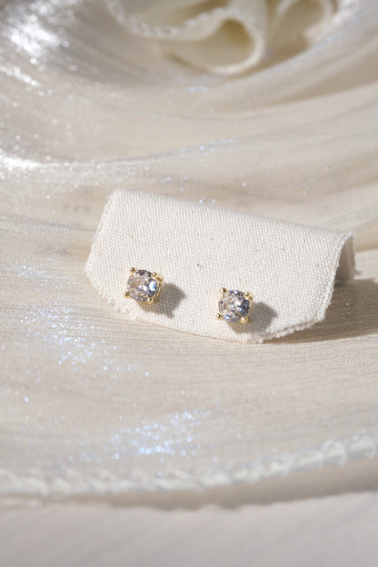Solitaire CZ Stud Earrings — Gold — edited real product photo