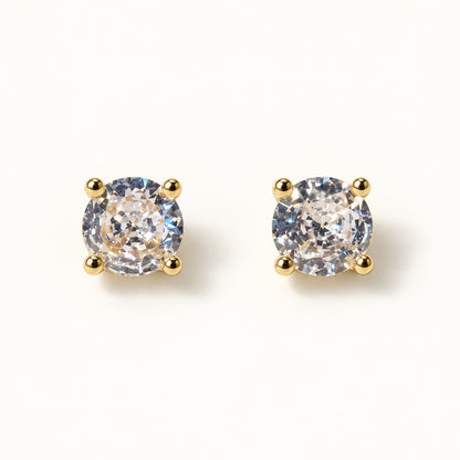 Solitaire CZ Stud Earrings — Gold — white background