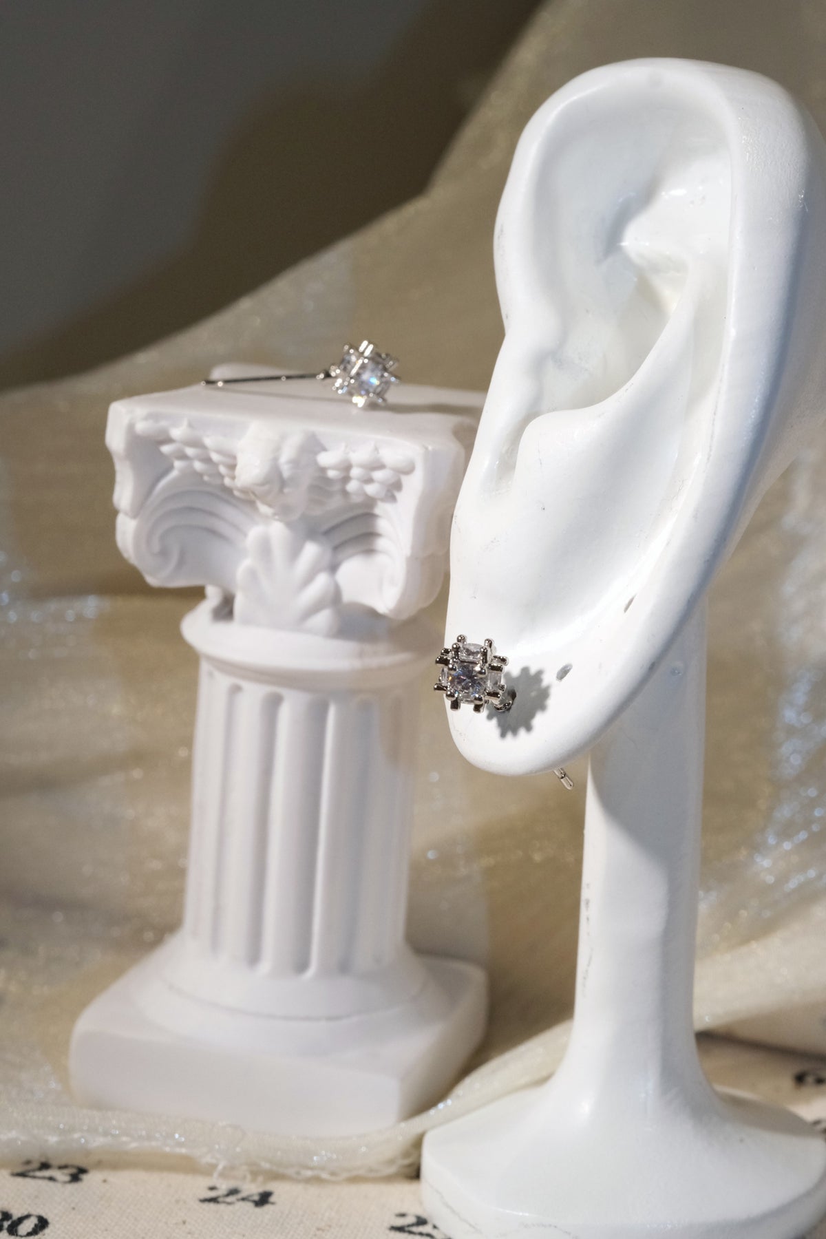 Trio CZ Stud Earrings — Silver — edited real product photo