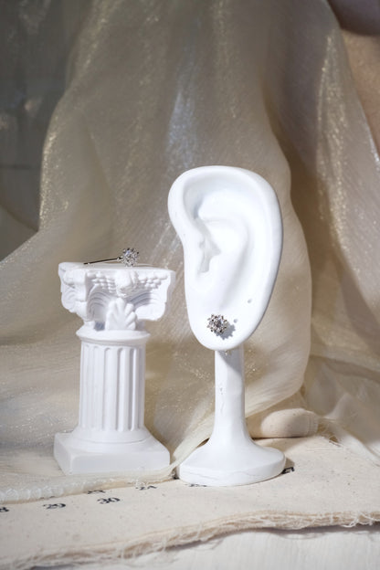 Trio CZ Stud Earrings — Silver — edited real product photo