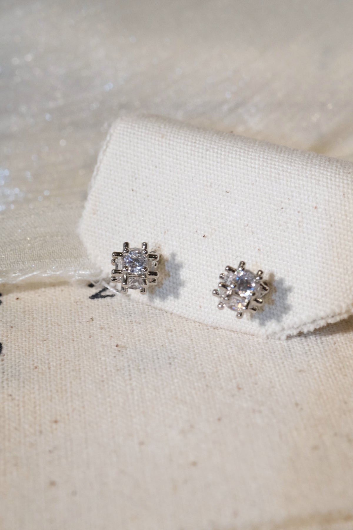 Trio CZ Stud Earrings — Silver — edited real product photo
