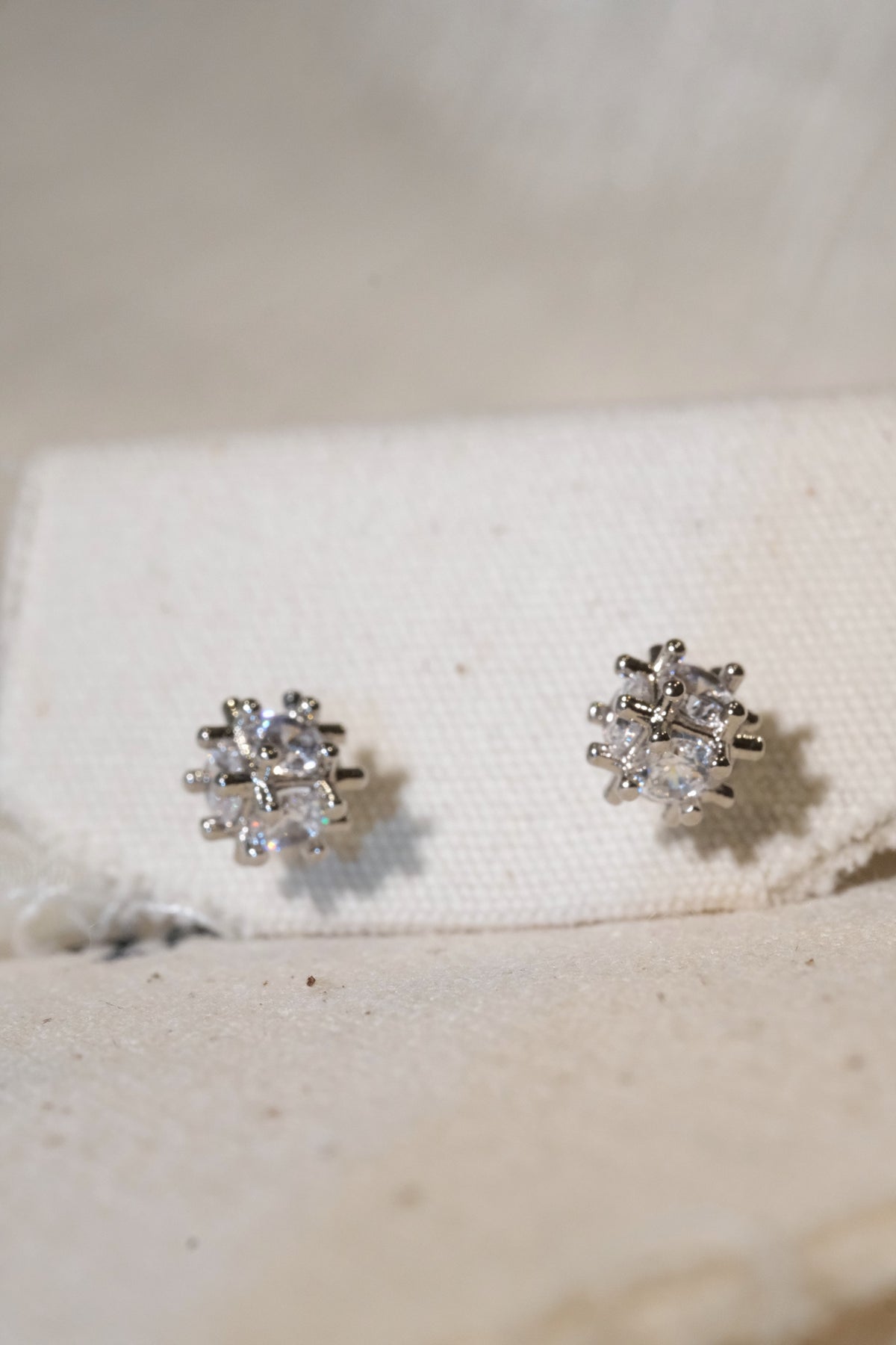 Trio CZ Stud Earrings — Silver — edited real product photo