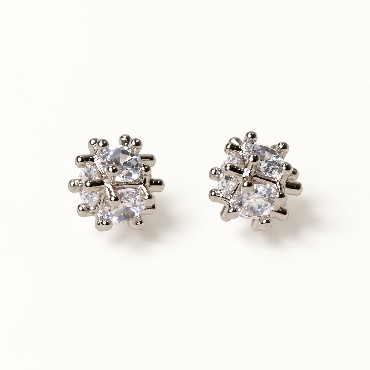 Trio CZ Stud Earrings — Silver — white background