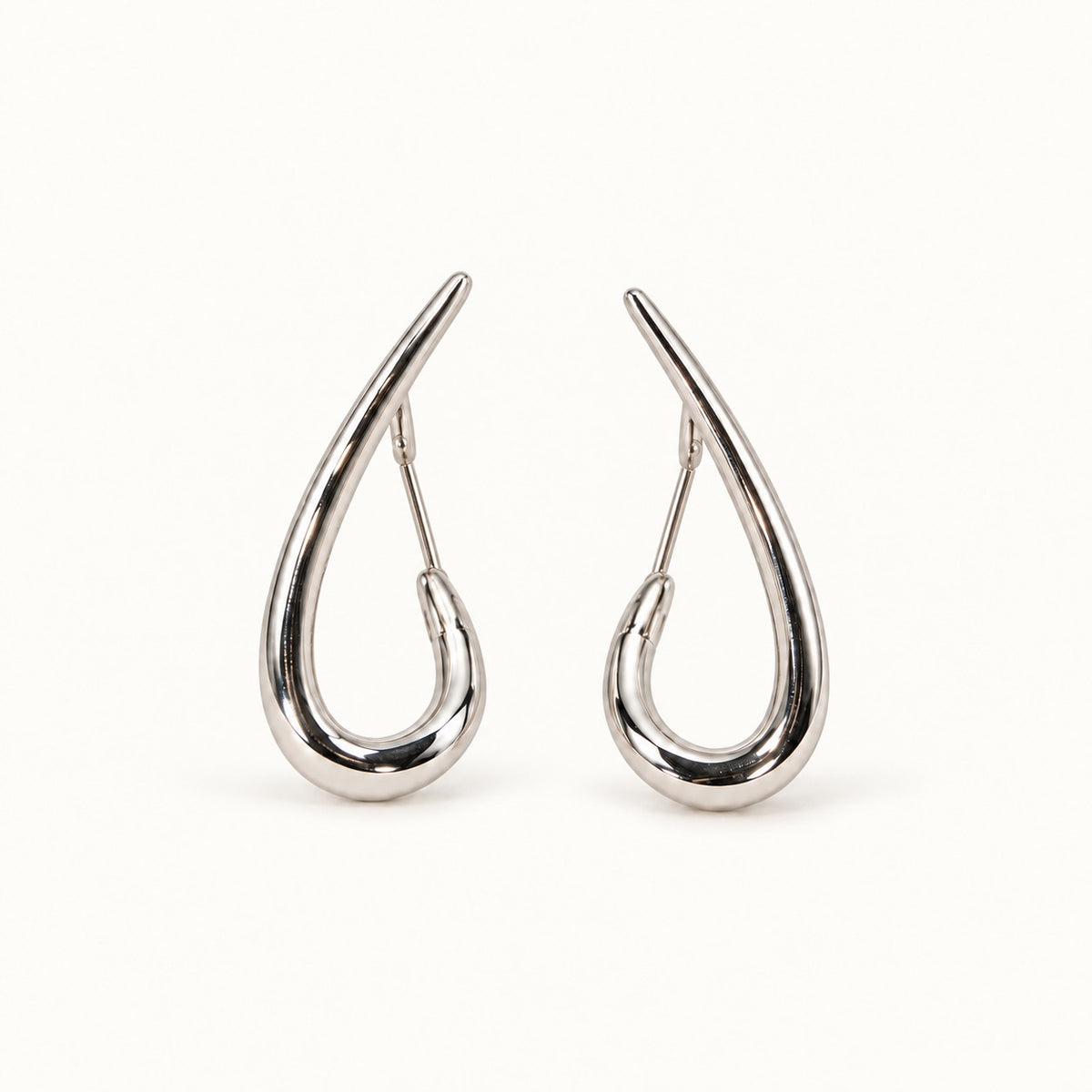 Teardrop Hoop Earrings — Silver — white background