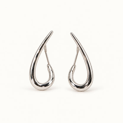 Teardrop Hoop Earrings — Silver — white background