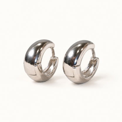 Rounded Huggie Earrings — Silver — white background