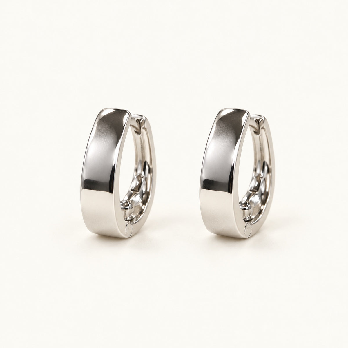 Slim Polished Hoop Earrings — Silver — white background