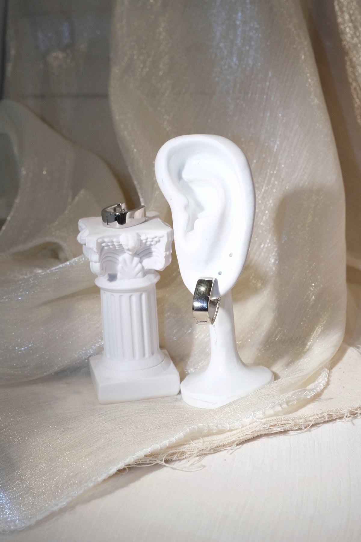 Soft Square Hoop Earrings — Silver — edited real product photo