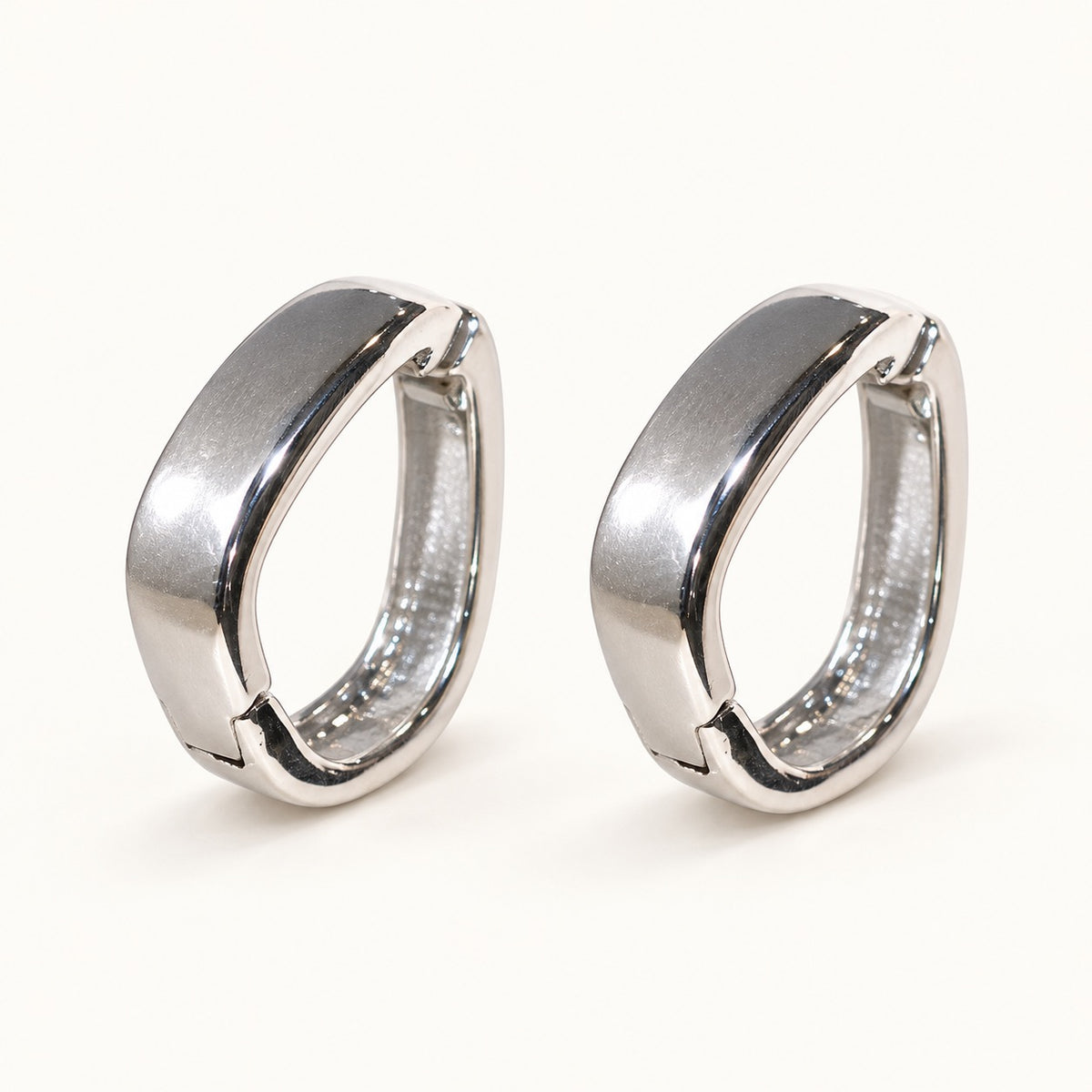 Soft Square Hoop Earrings — Silver — white background