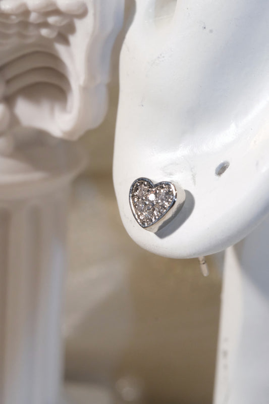 Pavé Heart Stud Earrings — Silver — edited real product photo