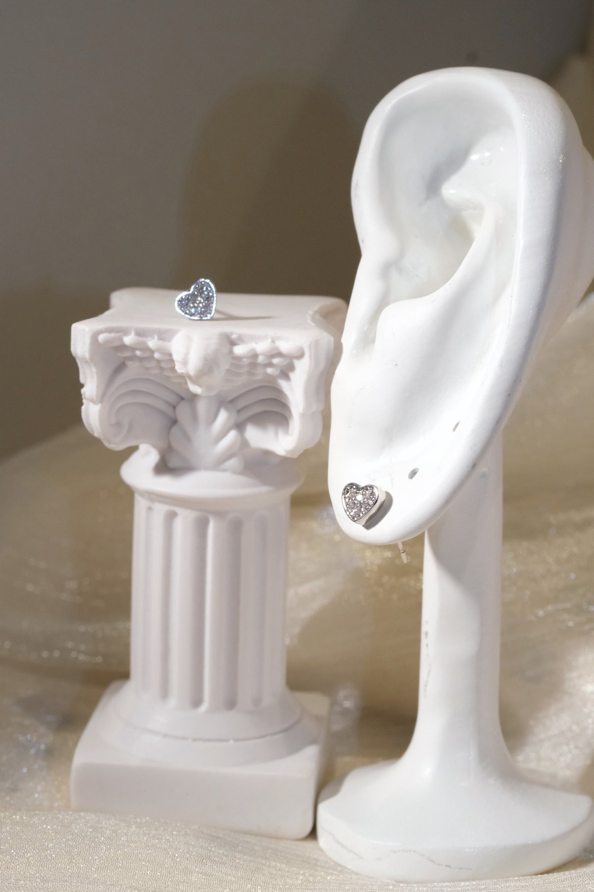 Pavé Heart Stud Earrings — Silver — edited real product photo