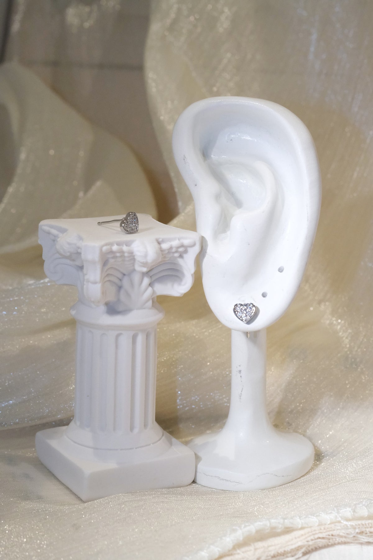 Pavé Heart Stud Earrings — Silver — edited real product photo