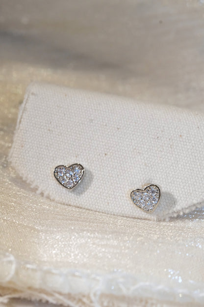 Pavé Heart Stud Earrings — Silver — edited real product photo