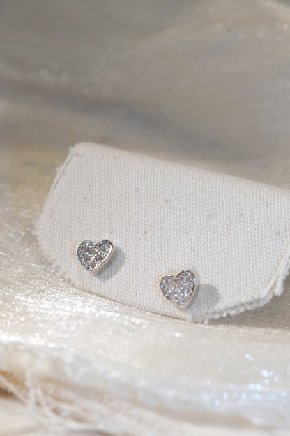 Pavé Heart Stud Earrings — Silver — edited real product photo