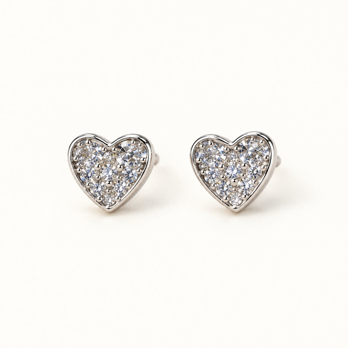 Pavé Heart Stud Earrings — Silver — white background