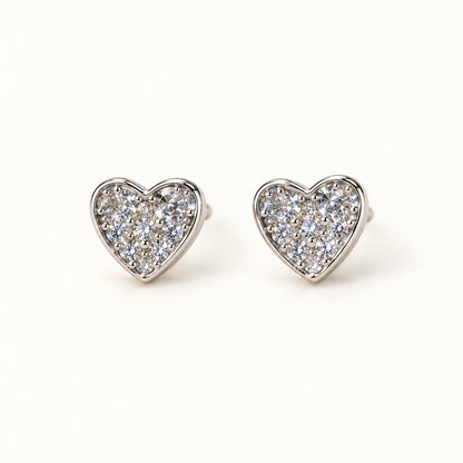 Pavé Heart Stud Earrings — Silver — white background