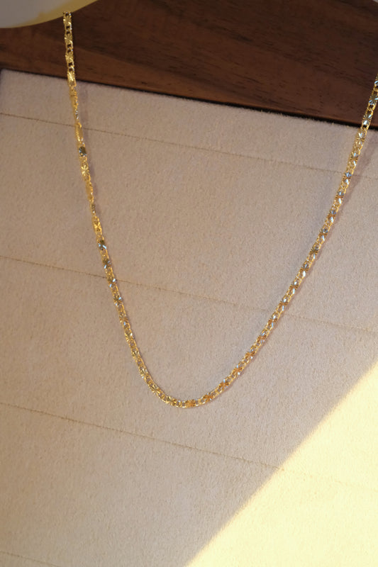 Engraved Flat Link Chain — Gold — edited real-life photo