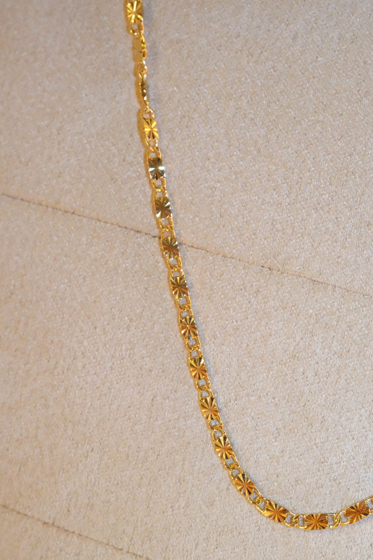 Engraved Flat Link Chain — Gold — edited real-life photo