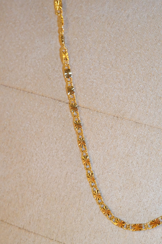 Engraved Flat Link Chain — Gold — edited real-life photo