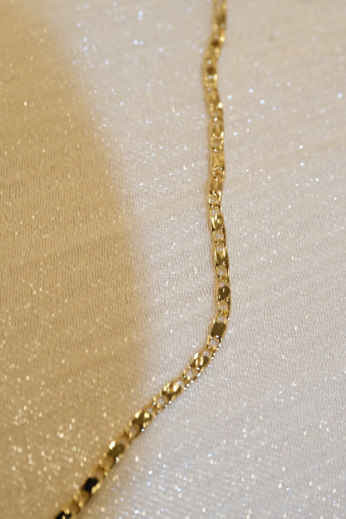 Fine Oval Station Chain — Gold — edited real-life photo