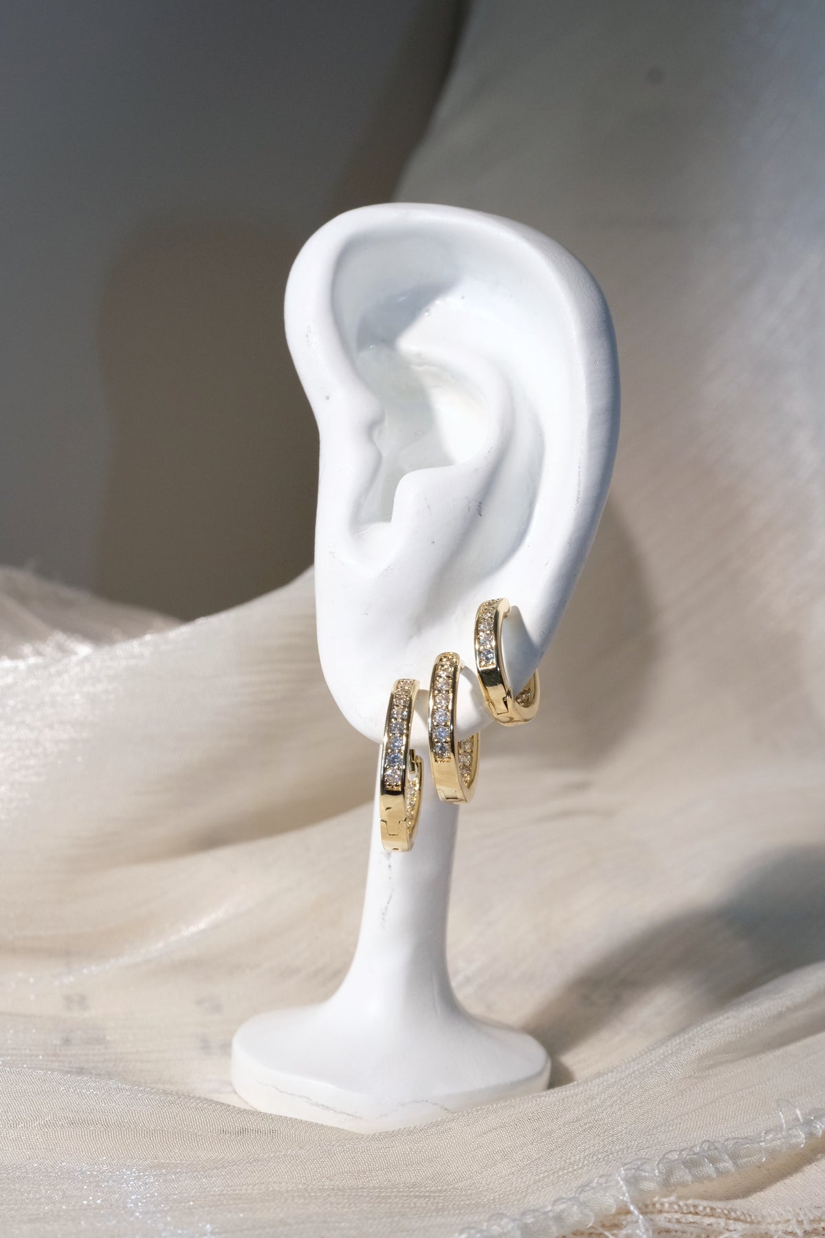 Slim Pave Hoop Earrings — Gold — edited real-life photo