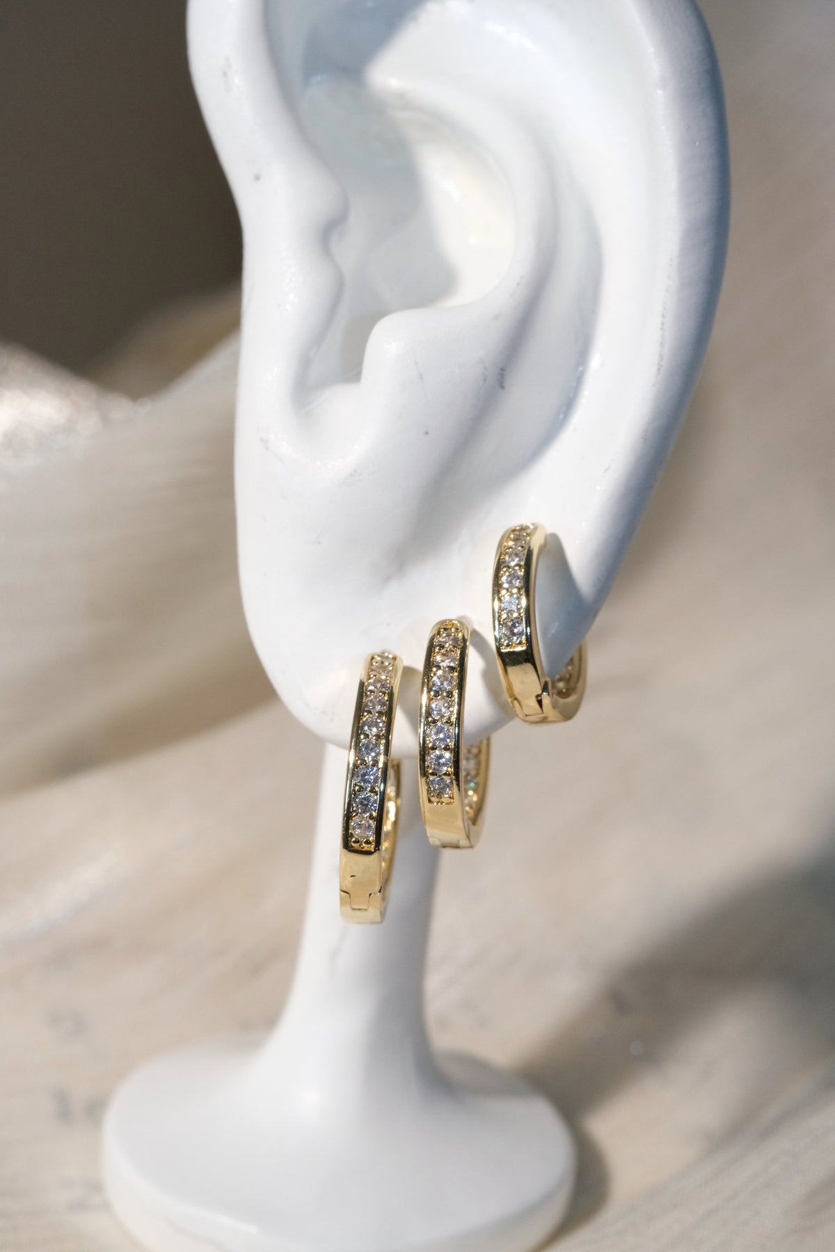Slim Pave Hoop Earrings — Gold — edited real-life photo