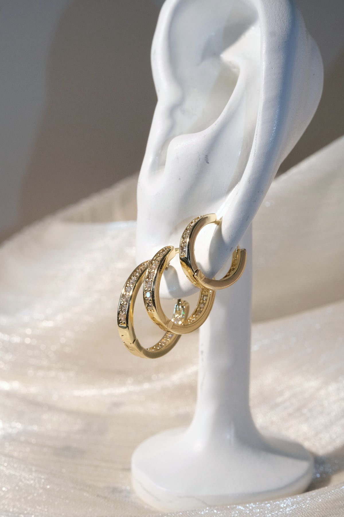 Slim Pave Hoop Earrings — Gold — edited real-life photo