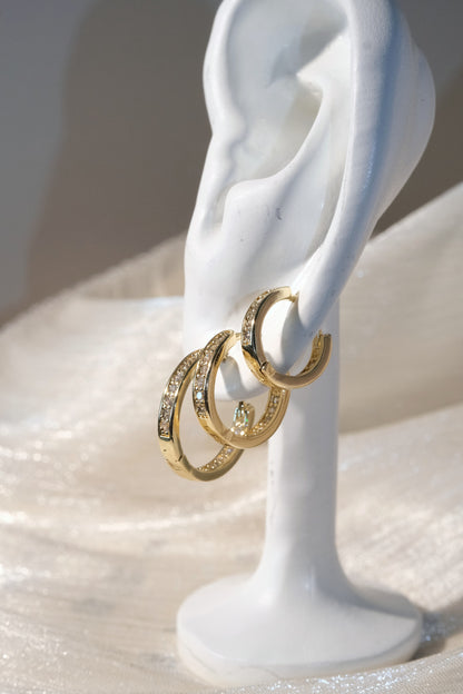 Slim Pave Hoop Earrings — Gold — edited real-life photo