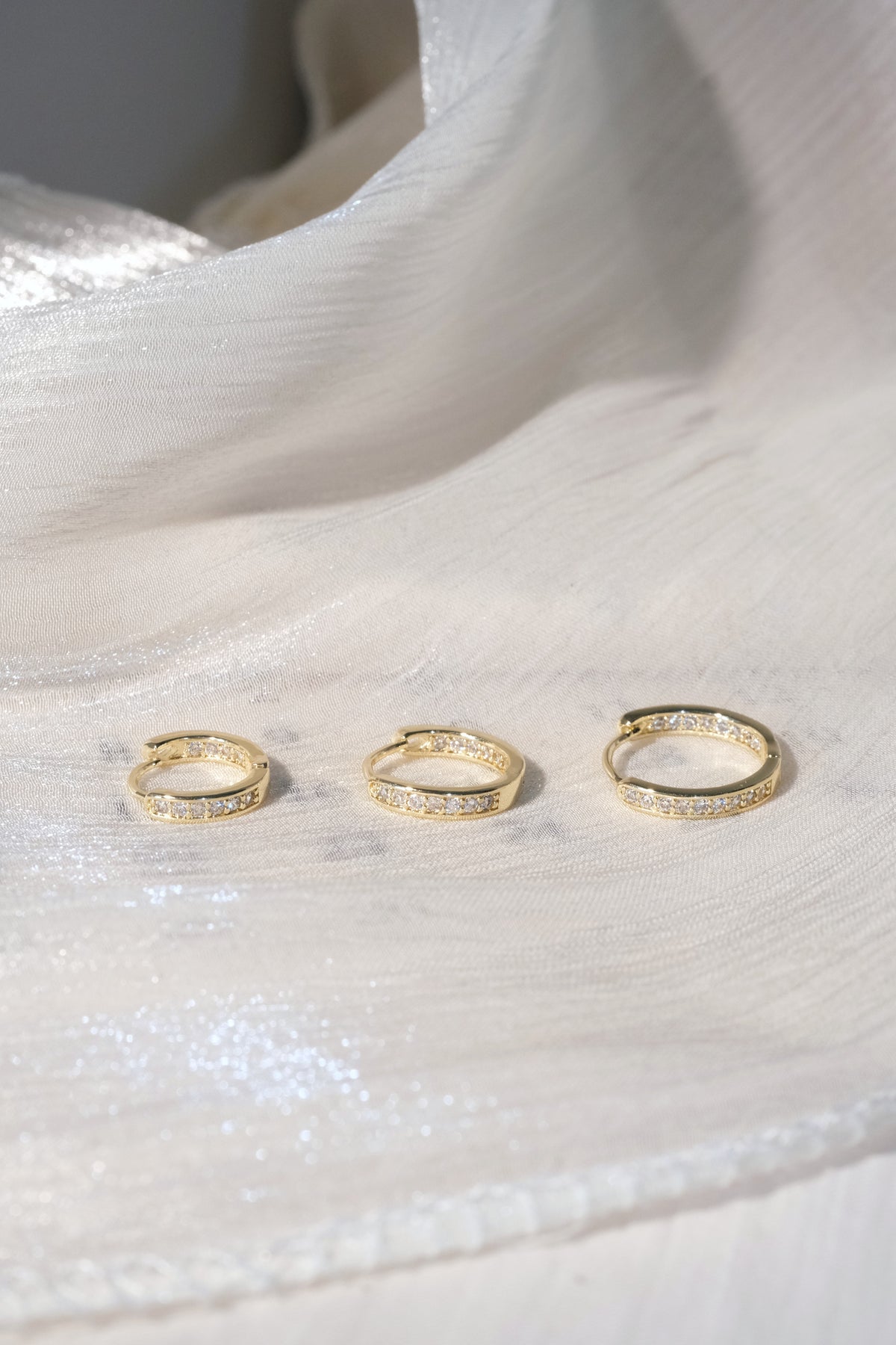 Slim Pave Hoop Earrings — Gold — edited real-life photo