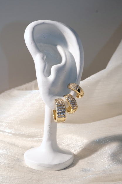 Double Row Pave Hoop Earrings — Gold — edited real-life photo