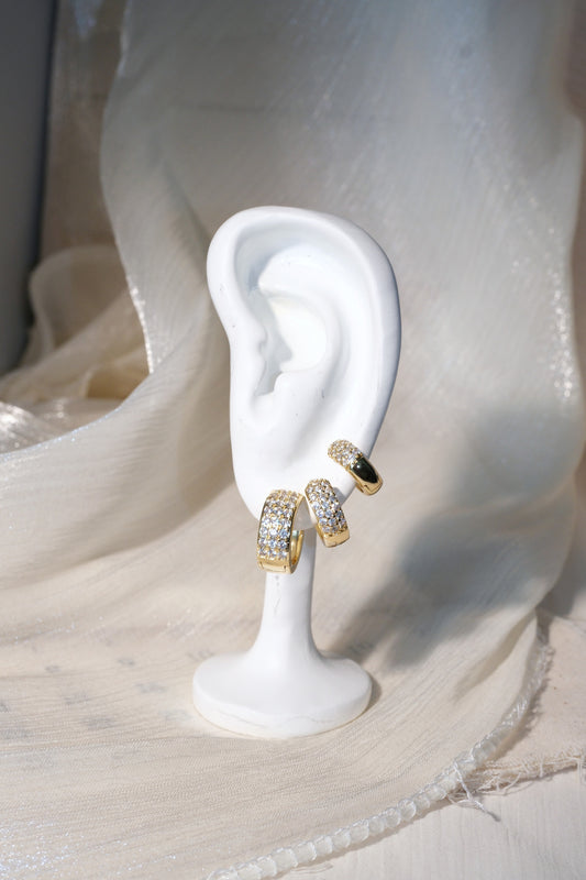 Double Row Pave Hoop Earrings — Gold — edited real-life photo